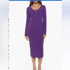Alexia Admor Akari Tie Front long sleeve‎ Knit Midi Dress purple plum medium NWT